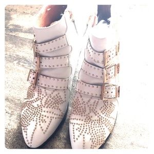 Women's leather White studded ankle booties